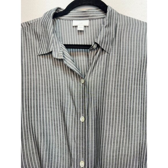 J. Jill Women's Rayon Button Down Shirt Stripe Size L White Gray Long Sleeve - Picture 5 of 13